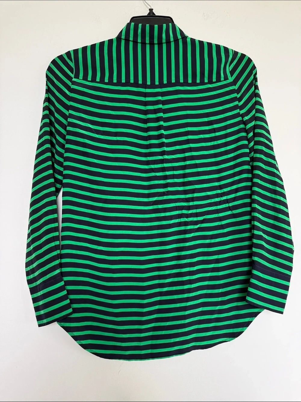 J. Crew Green and Black 100% Silk Striped Button-Down Shirt